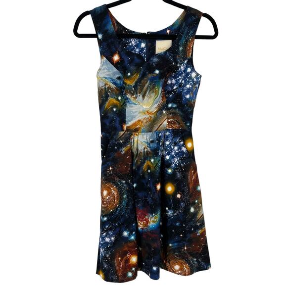 ModCloth Galaxy Outer Space Print Dress Size XXS With Pockets Science - Picture 1 of 6